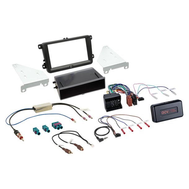 Komplet 2-DIN Kit m. rum Skoda/VW sort 40Pin i-dapter