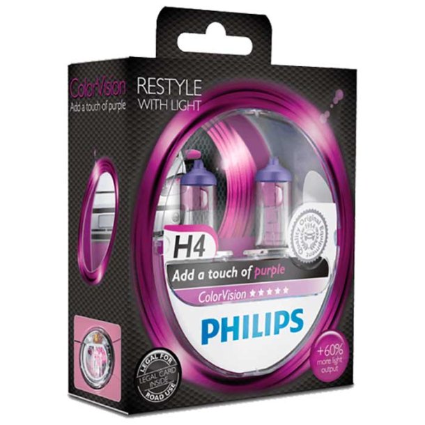 Philips h4 colorvision, lilla - 2-pak