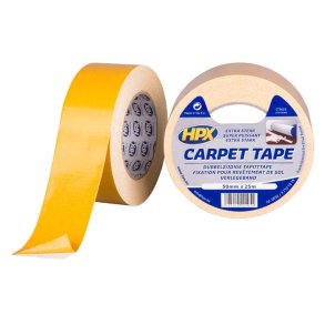 dobbeltkl�bende tape til t�pper, hvid, 50mm x 25m