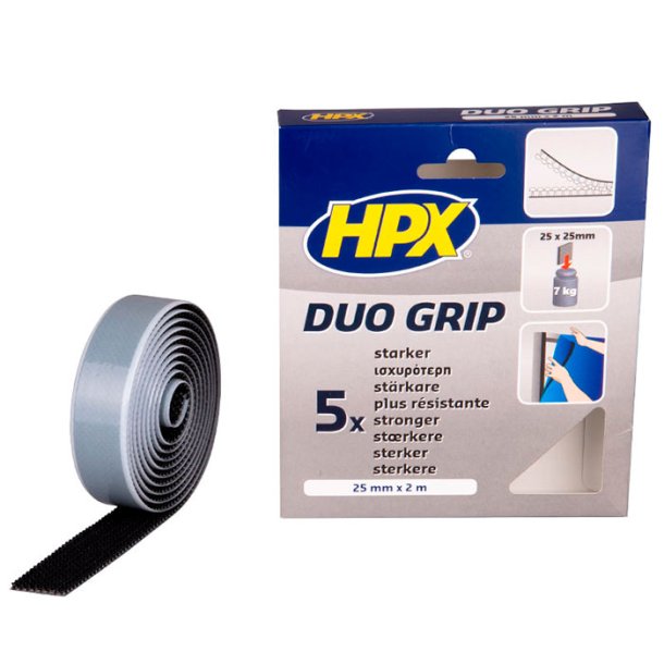 HPX duo grip - sort selvklbende velcobnd 25mm x 2 m