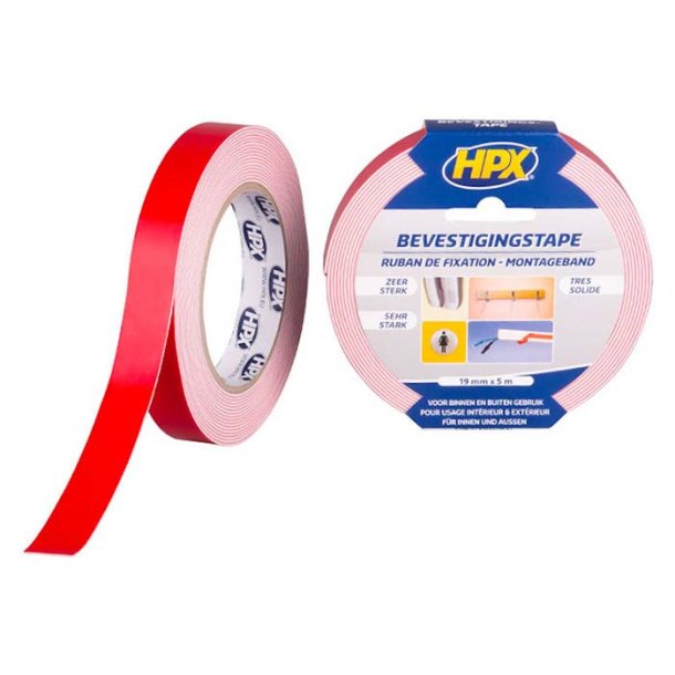 HPX dobbeltklbende tape hvid, 19mm x 5m