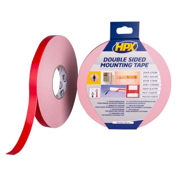 HPX dobbeltklbende tape hvid, 19mm x 5m