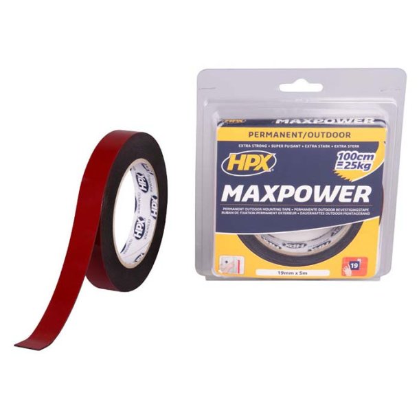 HPX max power monteringstape sort, 19mm x 5m