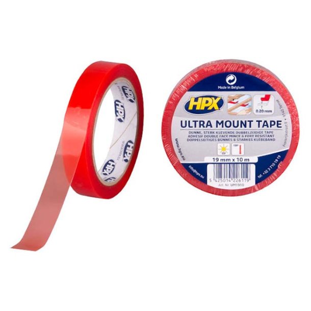 HPX ultra dobbeltklbende tape transparent, 19mm x 10m