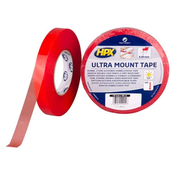 HPX ultra dobbeltklbende tape transparent, 19mm x 50m