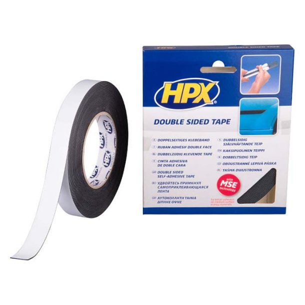 HPX dobbeltklbende tape sort, 19mm x 10m