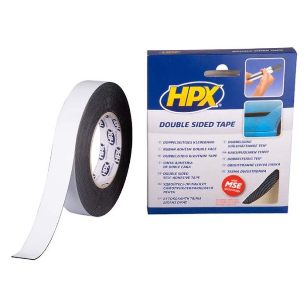 HPX dobbeltklbende tape sort, 25mm x 10m