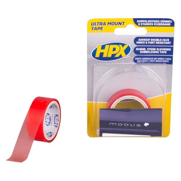 HPX ultra dobbeltklbende tape klar 19mm x 1,5m