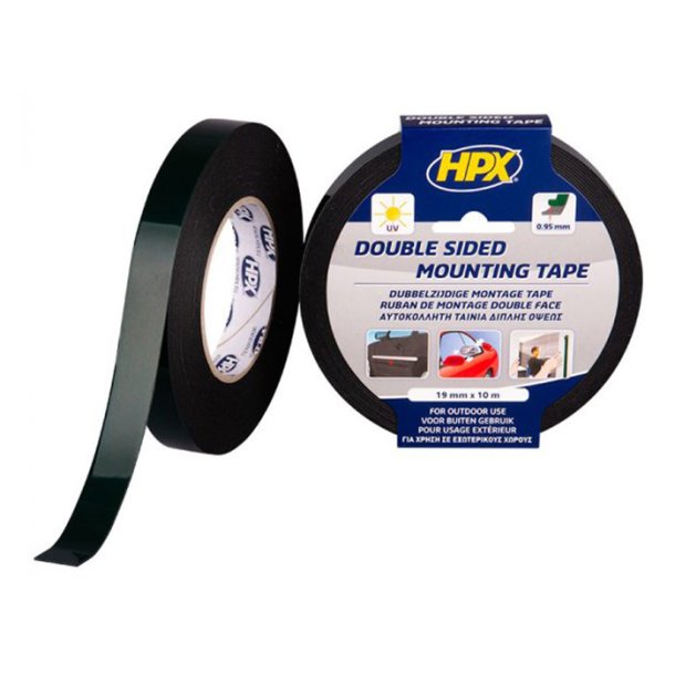 HPX dobbeltklbende tape sort, 19mm x 10m