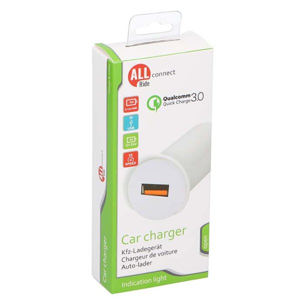 Allride USB udtag til cigarettnder - fast charge